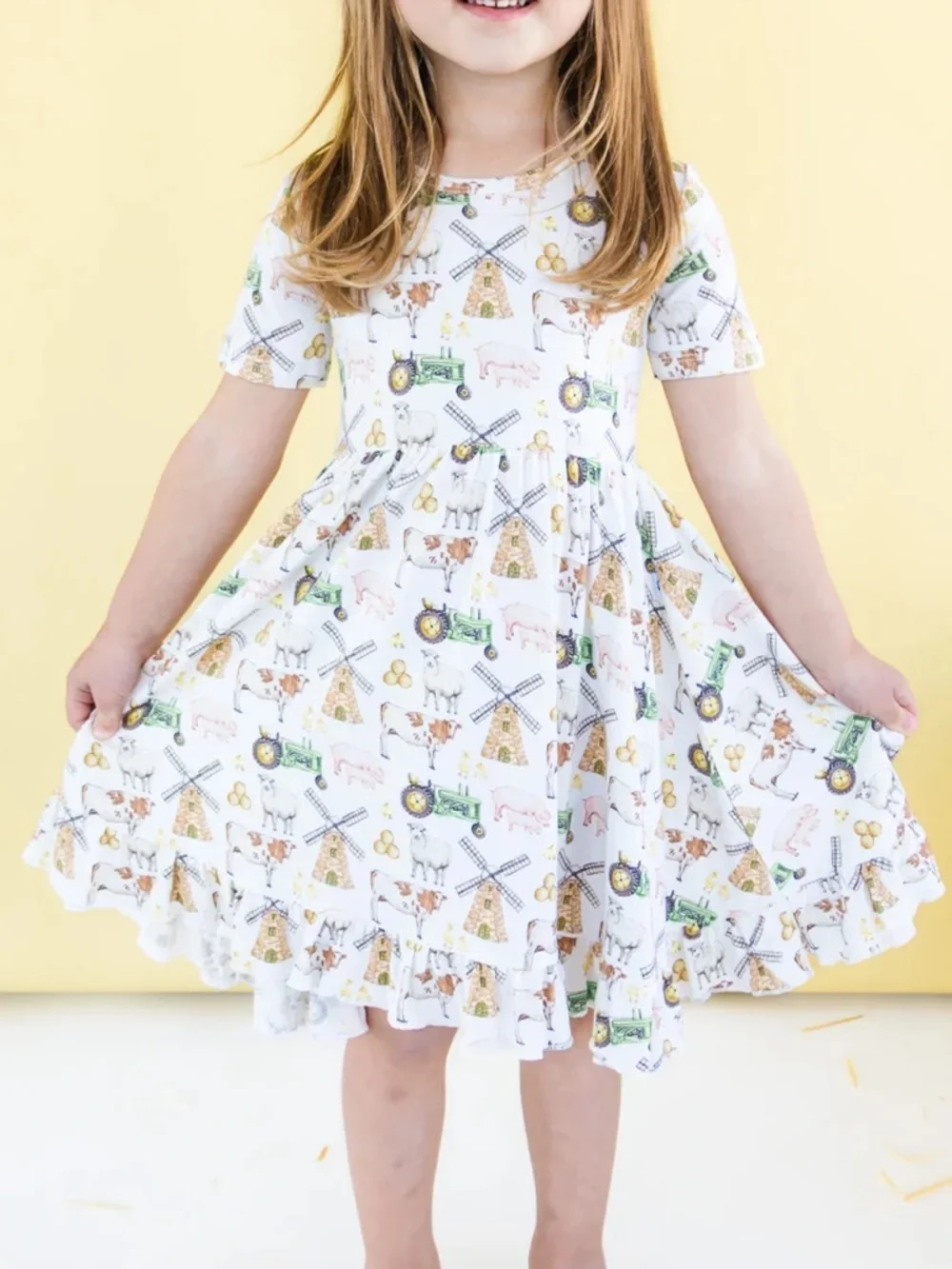Dream Big Little Co Farm Lovin’ Bamboo Ruffle Dress size 7/8
